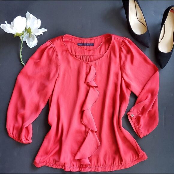 Zara Red Flowy Blouse - Picture 1 of 8